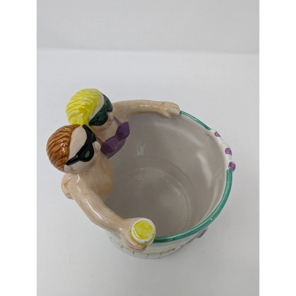 Vintage 1997 Ceramic Hot Tub Planter Hotter Tub‎ Cutlery Utensil Holder Couple